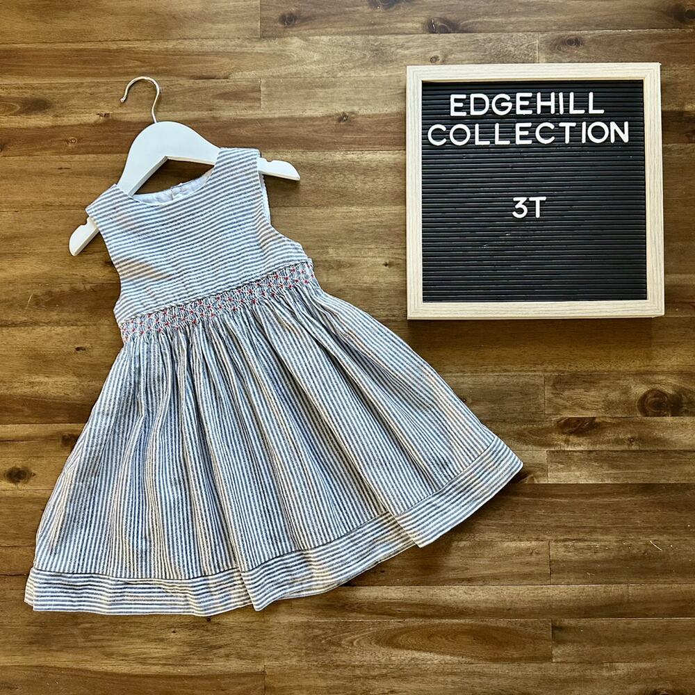 Edgehill Collection Blue & White Striped Smocked Dress 3T